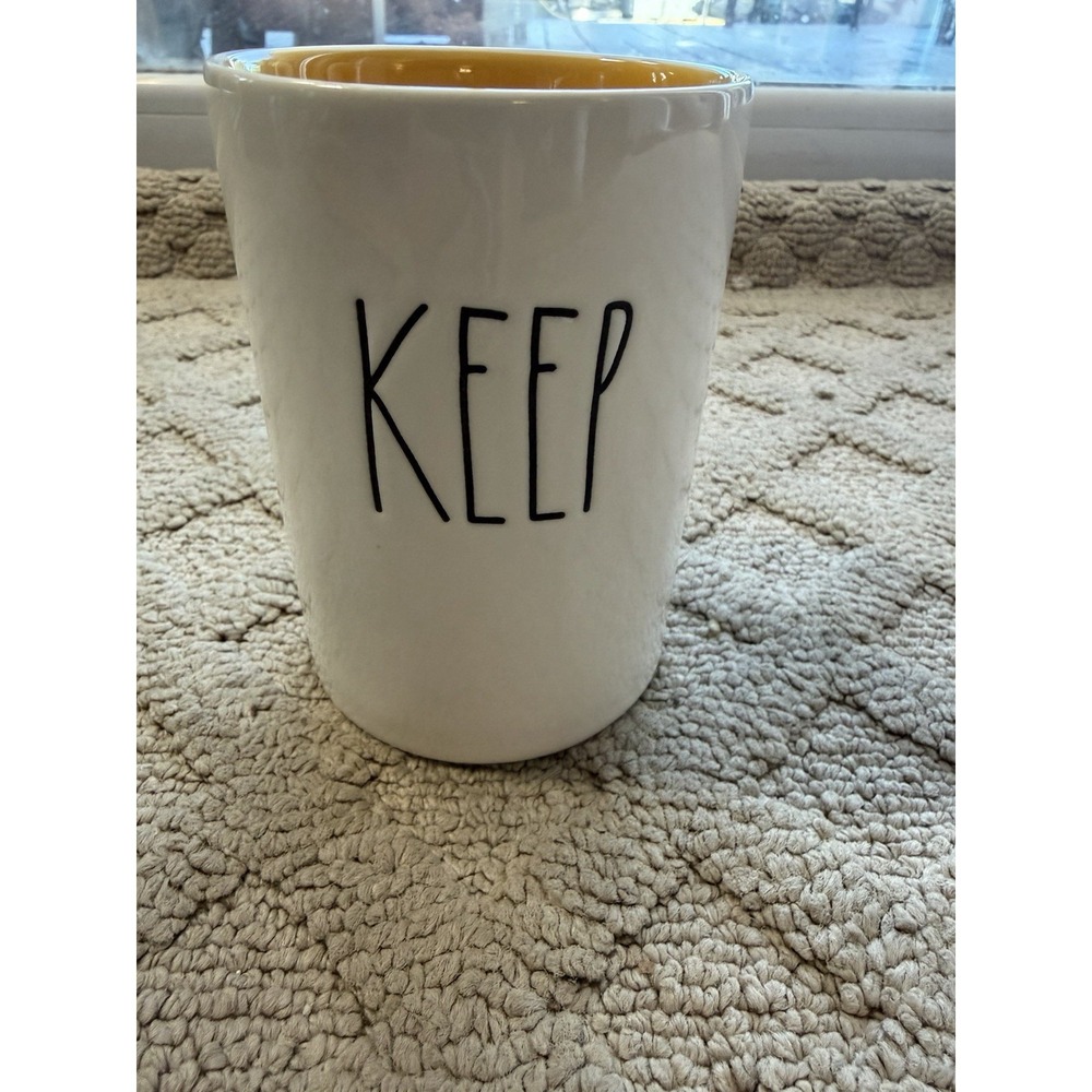 Rae Dunn Artisan Collection by Magenta "KEEP" White Ceramic Cup 8oz Holder